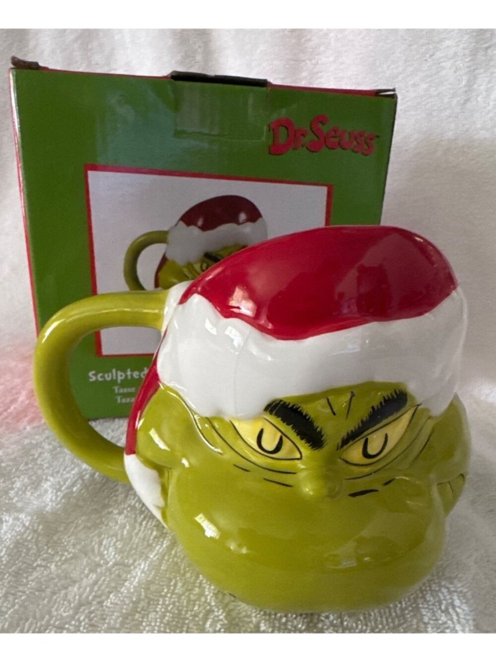 Dr. Seuss Grinch Sculpted Ceramic Mug 16 Oz Christmas NIB